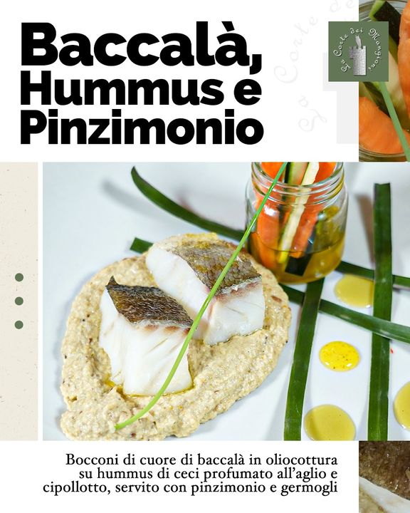 Tra i nostri antipasti un piatto dal profumo orientale, il nostro Baccalà, Hummus e Pinzimonio.